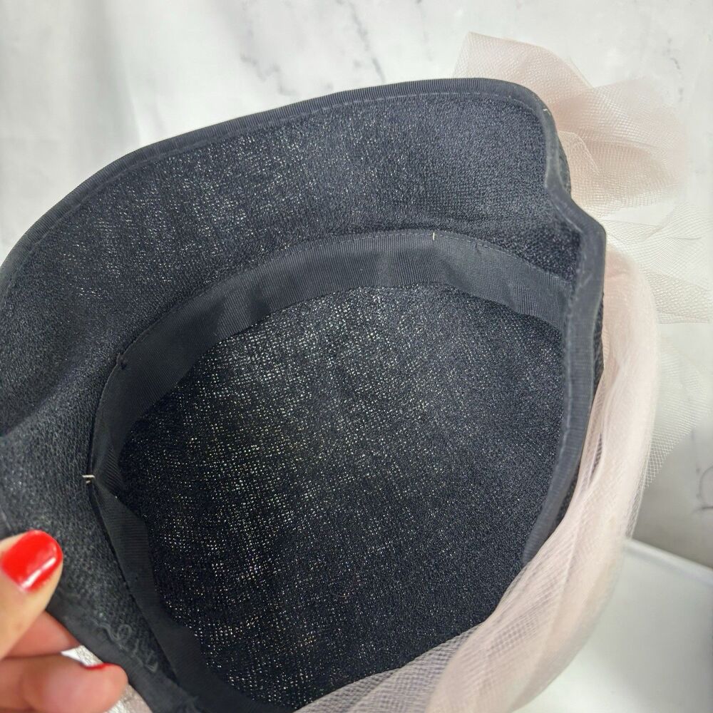 Vintage 1950s 60s Woven Cloche Hat Pink Tulle Bow Star Cocktail Fascinator MCM - Picture 10 of 14